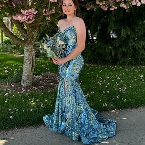 Blue Jasz Couture Corset Mermaid Prom Dress